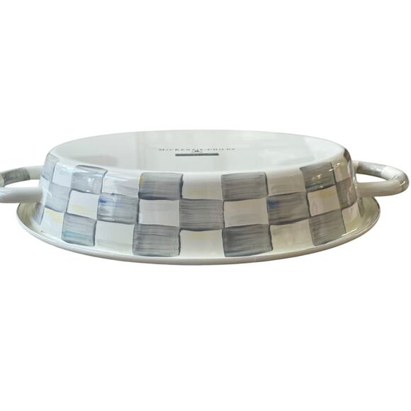 MacKenzie Childs Sterling Check Medium Oval Gratin Baking Dish Enamel Retired - Picture 4 of 16